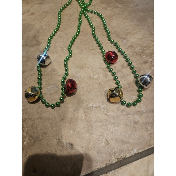 Christmas House Green Jingle Bell Necklaces 14" Set of 2 Stocking Stuffers - Picture 2 of 6